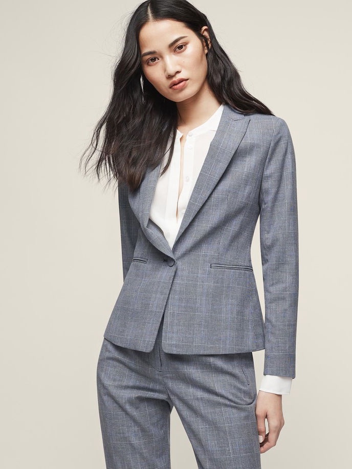 Reiss Chelton Single Breasted Glen Plaid Blazer Blue Gray Wool Blend Size 6
